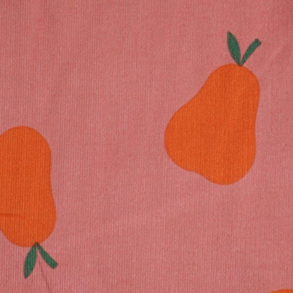 Babycord fein Birnen orange auf rosa